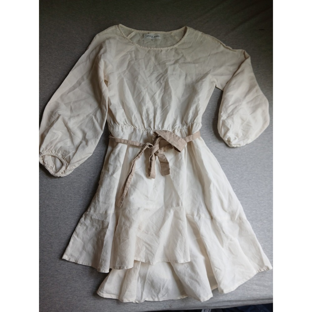 A Piece Apart Dress 4 Linen Ruffle Balloon Sleeve Bohemian Peasant Cottage Core